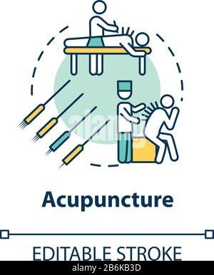 Acupuncture concept icon. Traditional chinese medicine, complementary therapy idea thin line illustration. Healing technique with needles. Vector Stock Vector