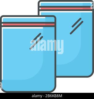 Zip bag blue RGB color icon. Empty plastic transparent package. Food ziplock packet, pvc sachet. Snack waterproof pouch. Isolated vector illustration Stock Vector