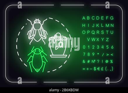 Pest identifier neon light concept icon. Flowers care. Getting rid of ...