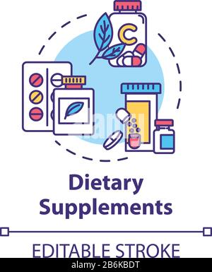 Dietary supplements concept icon. Alternative medicine idea thin line illustration. Concentrated nutrients and vitamins consumption. Vector isolated Stock Vector