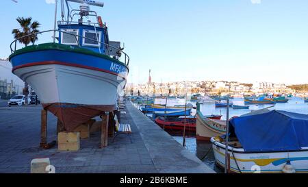 Cityscapes of Marsaxlokk - a small village in Malta - MALTA, MALTA - MARCH 5, 2020 Stock Photo