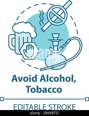 Avoid alcohol and tobacco concept icon. Give up bad habit. Refuse beer. Stop addiction. Healthcare idea thin line illustration. Vector isolated Stock Vector