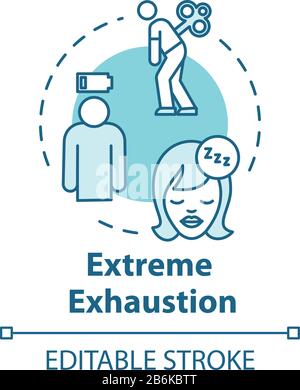 Extreme exhaustion concept icon. Woman without energy. Overwork and ...