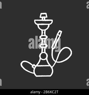 Hookah chalk white icon on black background. Sheesha house. Party object. Nargile lounge. Odor from pipe. Scent of vaporizing. Smoking area. Isolated Stock Vector