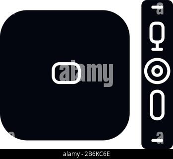 Digital media player black glyph icon. TV, stereo, home theater system. Entertainment product. Game console. Gadget for playing videos. Silhouette Stock Vector
