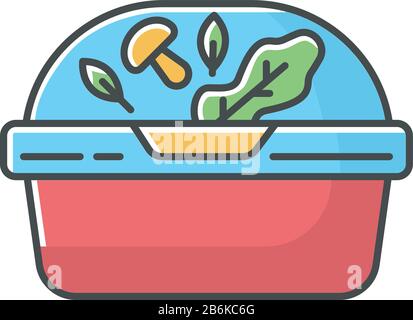Plastic container for salad RGB color icon. Reusable lunchbox. Takeaway food package with lid. Takeout meal in lunch box. Take away dinner Isolated Stock Vector