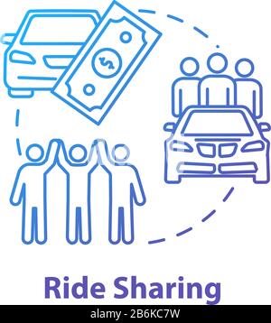 Ride sharing concept icon. Money saving travel, budget tourism, carpooling idea thin line illustration. Inexpensive transportation, collective journey Stock Vector