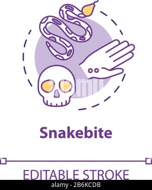 Snakebite first aid concept icon with text. Reptile bite symptoms and ...