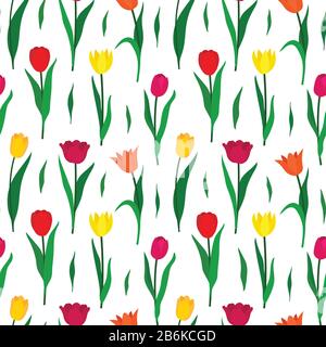 Seamless pattern background with colorful tulip flowers. Vector illustration Stock Vector