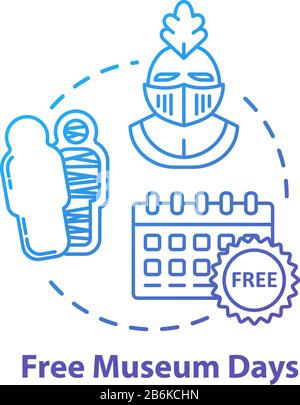 Free museum days concept icon. Admission discounts, inexpensive guided tours idea thin line illustration. Budget travel pastime, affordable vacation Stock Vector