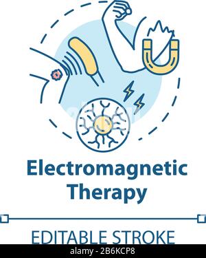 Electromagnetic therapy concept icon. Alternative medicine idea thin line illustration. Pseudoscientific magnet and radio waves treatment. Vector Stock Vector