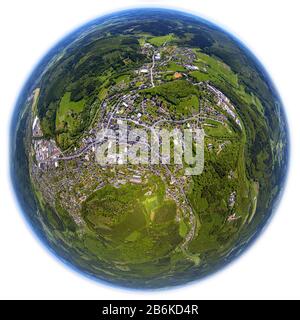 , Fisheye view of the city of Bad Laasphe in Siegerland, aerial view, 20.05.2014, Germany, North Rhine-Westphalia, Siegerland, Bad Laasphe Stock Photo