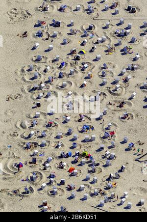 , beach chairs on the beach of Wangerooge, aerial view, 27.08.2014, Germany, Lower Saxony, Wangerooge Stock Photo