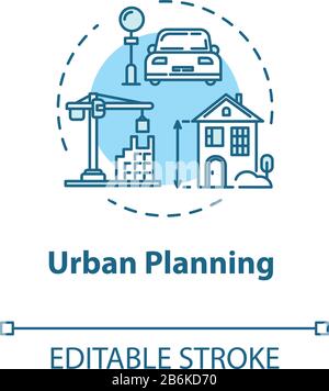 Urban planning concept icon. Infrastructure and transportation. Housing in town. Building construction idea thin line illustration. Vector isolated Stock Vector