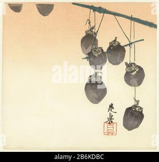 Drying kaki fruit Drying persimmons fruits object type: picture Item number: RP-P-1989-11Catalogusreferentie: Japanese Cat V 9 Inscriptions / Brands: collector's mark, verso, stamped: Lugt 2228 Manufacturer : printmaker: Shibata Zeshin (listed property) Place manufacture: Japan Date: 1880 - 1890 Physical characteristics: color woodblock; line block in black with color blocks material: paper Technique: color woodblock / Nishiki-e Dimensions: sheet: H 239 mm (shikishiban) × b 249 mm Stock Photo
