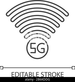 5G signal indicator pixel perfect linear icon. Internet connection quality. Mobile network. Thin line customizable illustration. Contour symbol Stock Vector