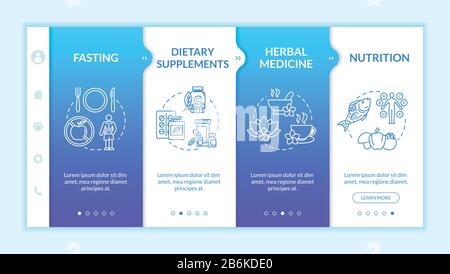 Herbal medicine and diets onboarding vector template. Homeopathy, naturopathy responsive mobile website with icons. Fasting and dietary supplements Stock Vector
