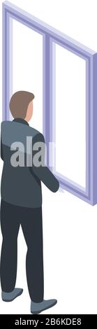 Room window installation icon, isometric style Stock Vector