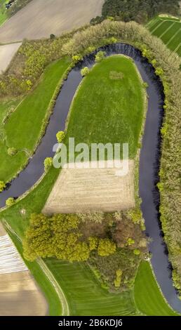 river Lippe at Olfen, aerial view, 04.04.2014, Germany, North Rhine-Westphalia, Muensterland, Olfen Stock Photo