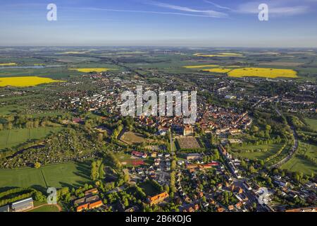 , city of Guestrow with palace and palace garden, aerial view, 29.04.2014, Germany, Mecklenburg-Western Pomerania, Guestrow Stock Photo