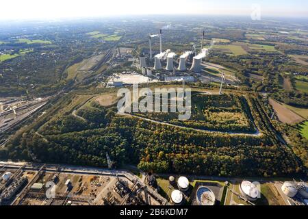 stockpile Oberscholven and power station Scholven in Gelsenkirchen, aerial view, 22.10.2011, Germany, North Rhine-Westphalia, Ruhr Area, Gelsenkirchen Stock Photo