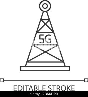5G wireless technology pixel perfect linear icons set. Smart city ...