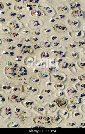 , beach chairs on the beach of Wangerooge, aerial view, 27.08.2014, Germany, Lower Saxony, Wangerooge Stock Photo