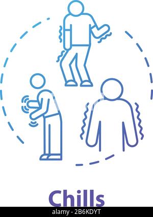 Chills concept icon. Influenza infection. Flu symptom. Tremor and tremble. Body ache. Unwell person. Common cold idea thin line illustration. Vector Stock Vector