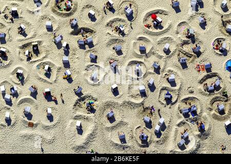 , beach chairs on the beach of Wangerooge, aerial view, 27.08.2014, Germany, Lower Saxony, Wangerooge Stock Photo