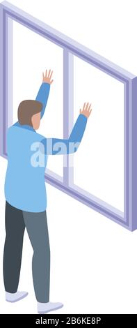 Plastic window installation icon, isometric style Stock Vector