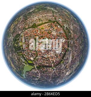 , city centre of Munster, old city with cathedral and market on the Pomplatz, 25.07.2012, aerial view, Germany, North Rhine-Westphalia, Munster Stock Photo