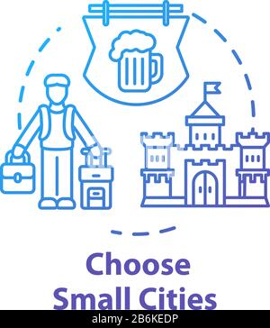 Choose small cities concept icon. Affordable travel, small towns visit idea thin line illustration. Indigenous culture experience, budget tourism Stock Vector