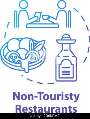 Non touristy restaurants concept icon. Inexpensive lunch, affordable dinner idea thin line illustration. Money saving option for tourists. Vector Stock Vector