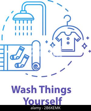 Wash things yourself concept icon. Self laundry, cleaning own clothing idea thin line illustration. Budget tourism. Money saving tips for tourists Stock Vector