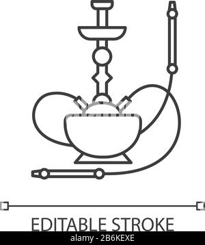 Hookah pixel perfect linear icon. Sheesha house. Hooka accessories shop. Nargile lounge. Thin line customizable illustration. Contour symbol. Vector Stock Vector