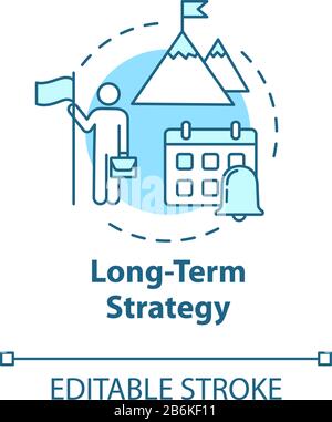 Long-term strategy concept icon. Building goals. Setting clear objective. Motivation, ambition. Smart planning idea thin line illustration. Vector Stock Vector