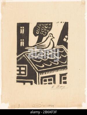 Dove on roof Relatively large pigeon on a roof; stylized weergegeven. Manufacturer : print maker: Else Berg (handedly signed) Dating: ca. 1912 - characteristics in or for 1931 Physical: wood block on Japanese paper material: Japanese paper printing ink Technique: wood block dimensions: image: h 133 mm × W 110 mmblad: h 230 mm b × 182 mm Subject: doves, pigeon Stock Photo