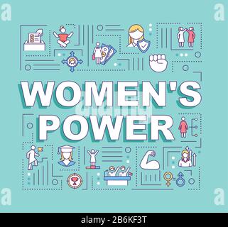 Womens power word concepts banner. Female affirmation. Motivation, empowerment. Infographics with linear icons on turquoise background. Isolated Stock Vector