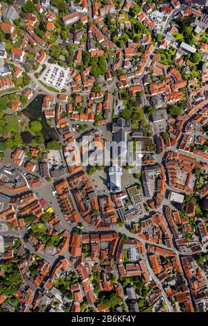 , city centre of Soest with cathedral St.-Patrokli and church St. Petri, aerial view, 20.05.2014, Germany, North Rhine-Westphalia, Soest Stock Photo