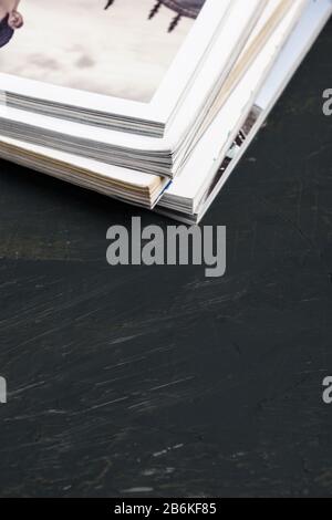 Close up stacking magazine place on table background Stock Photo