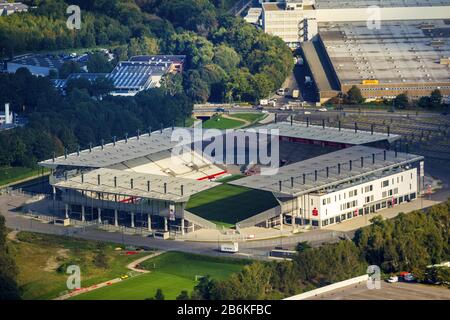 RWE-stadium in Hafenstrasse in Essen, football ground of Rot-Weiss-Essen, 17.09.2014, aerial view, Germany, North Rhine-Westphalia, Ruhr Area, Essen Stock Photo