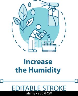 Increase humidity concept icon. Houseplants caring. Indoor flowers concern. Moisture maintenance idea thin line illustration. Vector isolated outline Stock Vector