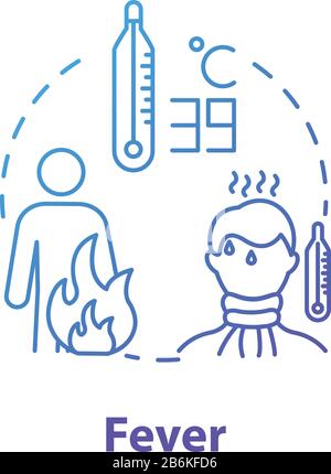 Fever concept icon. Health care. High temperature. Inflammation from virus. Patient unwell. Body ache. Flu symptom idea thin line illustration. Vector Stock Vector