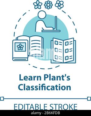 Learn plants classification concept icon. Houseplants caring. Home gardening. Flowers sorts idea thin line illustration. Vector isolated outline RGB Stock Vector