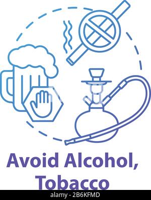 Avoid alcohol and tobacco concept icon. Influenza help. Give up cigarette. Refuse beer. Stop addiction. Healthcare idea thin line illustration. Vector Stock Vector