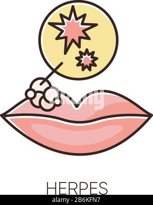 Herpes RGB color icon. Viral skin infection, contagious STD, sexually transmitted disease. Medical diagnosis, healthcare and medicine. Lips with Stock Vector