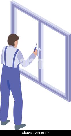 Professional window installation icon, isometric style Stock Vector