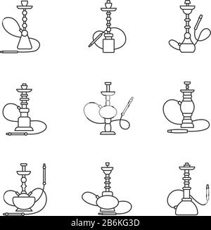 Hookah pixel perfect linear icons set. Custom object. Sheesha house. Nargile lounge. Smoking area. Customizable thin line contour symbols. Isolated Stock Vector