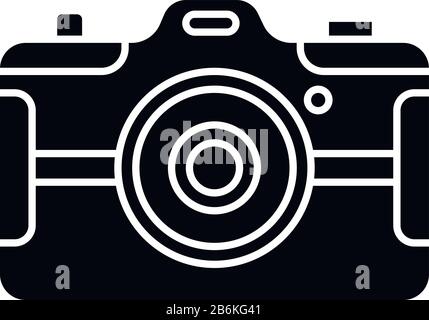 Digital still camera black glyph icon. Photography tool. Portable recording gadget. Photoshoot. Handheld electronic mobile device. Silhouette symbol Stock Vector