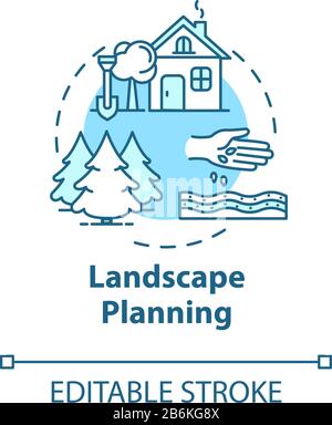 Landscape planning concept icon. Engineering opportunity. Real estate building. Outdoor landmark. Land use idea thin line illustration. Vector Stock Vector